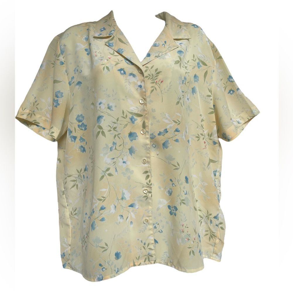 True Vintage 90s Floral Short Sleeve Button-Up Shirt - 14